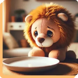 🍑 611a6169 león, peluche, juguete, triste, plato, leche, dibujo animado telegram sticker
