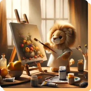 🍓 78910864 león, artista, pintura, arte, fruta, bodegón, lindo, dibujos animados telegram sticker