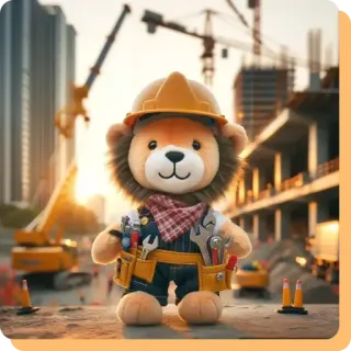 🙎‍♀️ 85d39daf construcción, león, cinturón de herramientas, casco, edificio, ingeniero telegram sticker