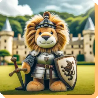 👧 987bd020 león, caballero, peluche, juguete, armadura, espada, escudo, medieval telegram sticker