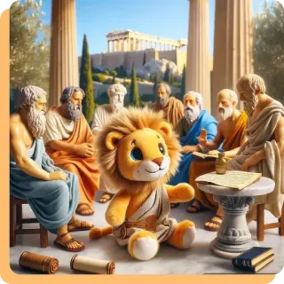🧍‍♀️ a3be5156 filósofos, león, peluche, Grecia antigua, Partenón, reunión, académicos, sabiduría telegram sticker