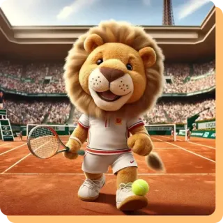 💃 d2eee57f león, tenis, deporte, animal, mascota, pelota, raqueta telegram sticker