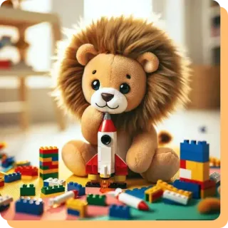 🎨 d885f0b9 león de juguete, cohete, bloques, peluche, infancia, juego, juguetes telegram sticker