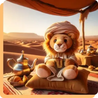 🫣 e1671ab1 león, desierto, té, turbante, peluche, almohada, oriente medio, áfrica telegram sticker
