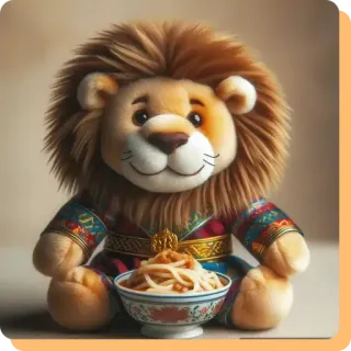 😻 fd272287 león, peluche, peluche, juguete, comida, fideos, tazón, lindo telegram sticker
