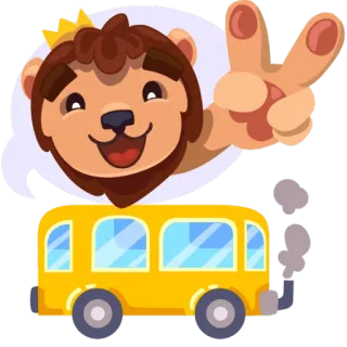 ✌ 0690f28b lion, bus, peace sign, cartoon, animal, transportation telegram sticker
