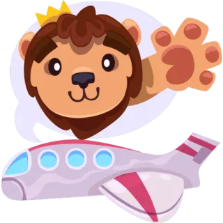✈ f6b72b28 lion, airplane, cartoon, animal, crown, travel, flying telegram sticker