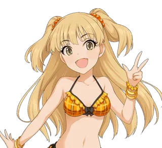 ✌ 34531d70 anime, bikini, chica, rubia, sonrisa, feliz, linda whatsapp sticker