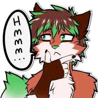 🤔 7873d334 Hmm... фурри, лис, думает, хмм, антро, мультик telegram sticker