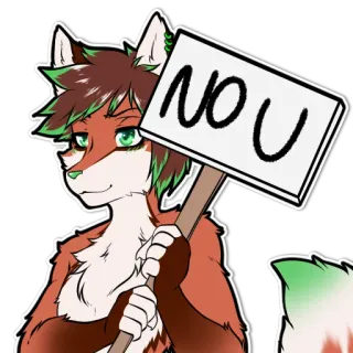 😜 8cb72165 NO U лис, антропоморфный, мем, сам дурак, пушистый, зеленые волосы, животное, знак telegram sticker