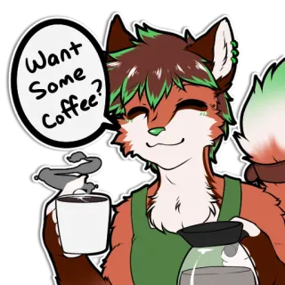 ☕️ ce54e685 Want Some Coffee? кофе, лиса, антро, напиток, напиток, кафе telegram sticker