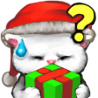 ⁉ fbf7194d kat, kerst, verdrietig, vraag, cadeau, schattig, kerstmuts telegram sticker
