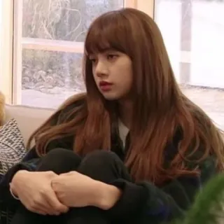 🐁 5ff67bbe Lisa 女人, 深褐色头发, 长发, 坐着, 室内, 休闲, 肖像 telegram sticker