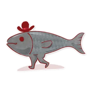 🐟 b4bd03f9 鱼, 帽子, 步行, 动物, 卡通 telegram sticker