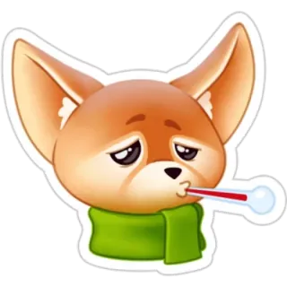 🤒 94ed421a ziek, vos, cartoon, dier, thermometer, ziek telegram sticker