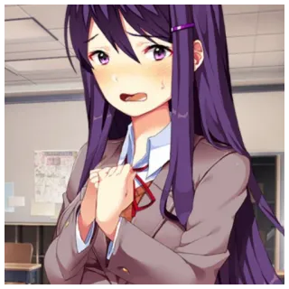 😢 1a3c48b5 Yuri Doki Doki Literature Club! 动漫, 可爱, 紫色头发, Doki Doki Literature Club, 百合 telegram sticker