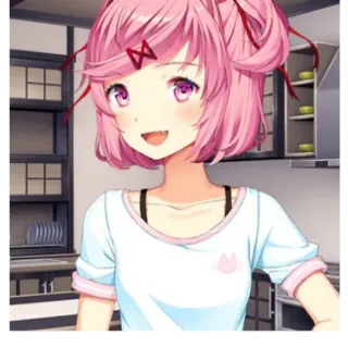 😏 1a5c6535 Natsuki Doki Doki Literature Club! 动漫, 漫画, 粉色头发, 可爱, 女孩, 心跳文学俱乐部, 夏树, 角色 telegram sticker