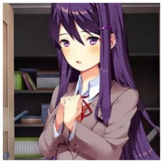 😯 4ac6521b Yuri Doki Doki Literature Club! 动漫, 漫画, 游戏, 心跳文学俱乐部, 百合, 紫发, 动漫女孩 telegram sticker