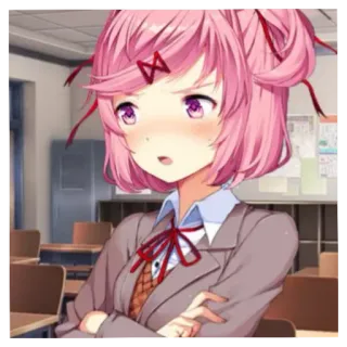 😒 8c0ef5f1 Natsuki Doki Doki Literature Club! 动漫, 卡通, 可爱, 女孩, 角色, 校服 telegram sticker