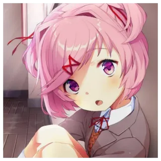 🤫 91fb91e1 Natsuki Doki Doki Literature Club! 动漫, 漫画, 可爱, 粉色头发, 校服, Doki Doki Literature Club! telegram sticker