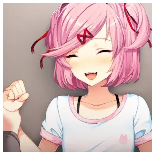 😃 9c2ad094 Natsuki Doki Doki Literature Club! 动漫, 漫画, 可爱, 粉色头发, 开心, 快乐 telegram sticker