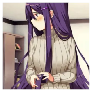 😣 a14755db Yuri Doki Doki Literature Club! 动漫, Doki Doki Literature Club, 百合, 电子游戏, 紫色头发, 毛衣 telegram sticker