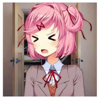 😖 b04e69c1 Natsuki Doki Doki Literature Club! 动漫, 漫画, Doki Doki Literature Club, 夏树, 可爱, 生气, 粉色头发 telegram sticker