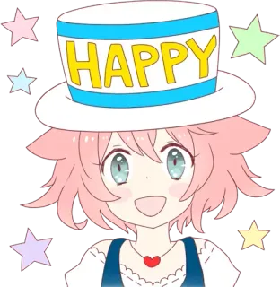 ☺️ 04176b77 HAPPY 幸せ, アニメ, かわいい, キャラクター, 帽子, 星 whatsapp sticker