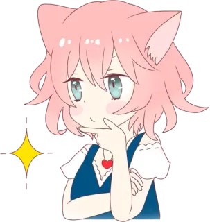 🤔 14f1e2d5 アニメガール, 猫耳, 可愛い, 考え中, デジタルアート whatsapp sticker