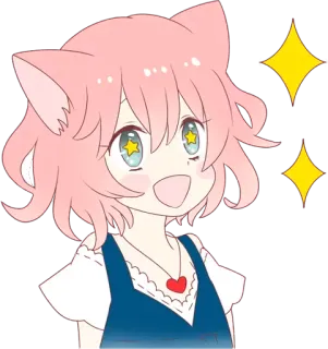 😮 4083ca87 アニメ, 猫耳, かわいい, カワイイ, キラキラ, 女の子, ピンク髪 whatsapp sticker