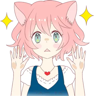 🙌 693b40ba アニメ, 猫耳, 可愛い, かわいい, キラキラ, ピンク髪 whatsapp sticker