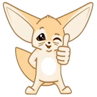 🦊 a52283b5 Fennec, Dessin animé, Mignon, Animal, Pouce en l'air, Clin d'oeil telegram sticker