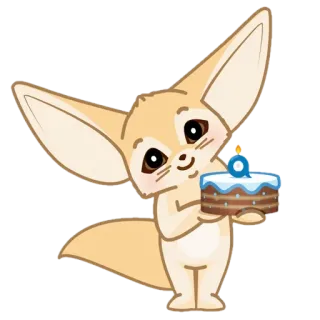 🦊 b114d0ca renard fennec, gâteau, anniversaire, mignon, dessin animé, animal telegram sticker