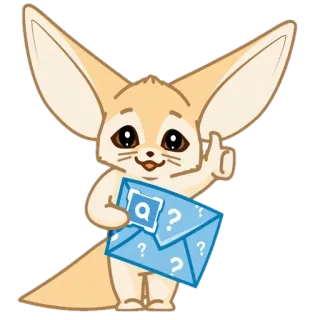 🦊 c4a57936 renard fennec, animal, dessin animé, enveloppe, points d'interrogation, mignon telegram sticker