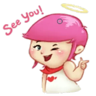 👐 0654e7f5 See you! Desenho animado, Fofo, Anjo, Adeus, Cabelo rosa whatsapp sticker