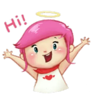 ✋ 0bc16517 Hi! Desenho animado, Fofo, Menina, Halo, Angelical, Saudação whatsapp sticker