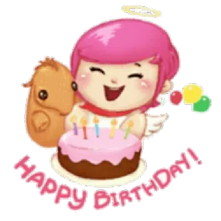🎂 cc8ff40c HAPPY BIRTHDAY! aniversário, celebração, fofo, anjo, bolo whatsapp sticker