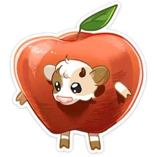 🍎 0900226b mela, mucca, carino, cartone animato, kawaii, animale, adesivo telegram sticker