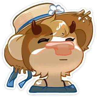 😐 35d357db mucca, cappello di paglia, cartone animato, animale, carino, adesivo telegram sticker