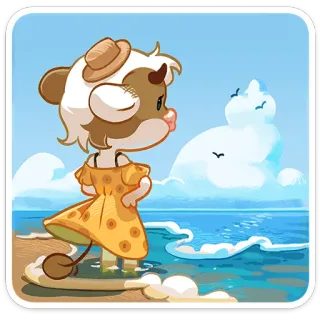 ☺️ 996a8620 mucca, spiaggia, oceano, estate, cartone animato telegram sticker