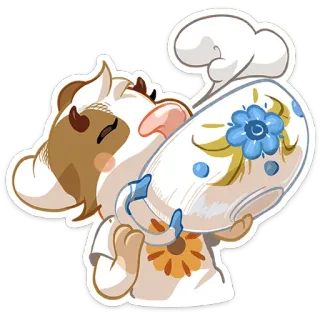 ☕️ b82a5568 mucca, chef, piatto, animale, cucina, cartone animato, carino telegram sticker