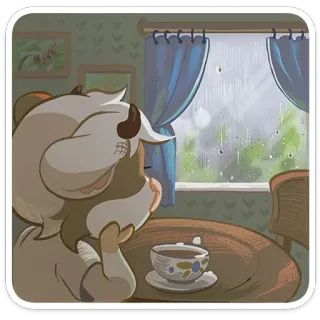 ☔️ daae0480 mucca, giorno di pioggia, finestra, caffè, comfort, tristezza telegram sticker