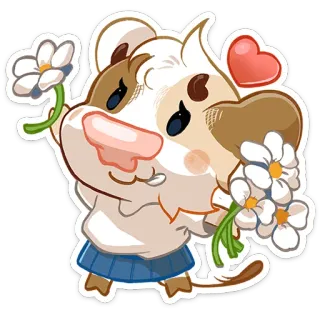 🌻 fe573841 mucca, cartoni animati, fiori, carino, animale, cuore, adesivo telegram sticker
