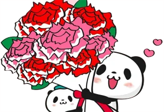💐 d2142061 Панда, Цветы, Букет, Милый, Мультфильм, Животное, Сердечки telegram sticker