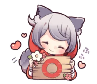 ⭕ 98ced9e7 kawaii, animé, mignon, dessin animé, fille, loup, cœur, fleur whatsapp sticker