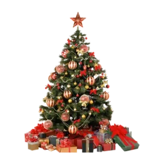 🎄 2ce92a74 pohon natal, natal, liburan, ornamen, hadiah, pohon, perayaan, meriah whatsapp sticker