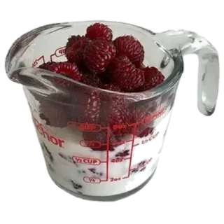 🍶 606f9a6d raspberry, buah, beri, makanan, gelas ukur, memasak, resep whatsapp sticker