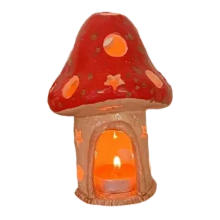 🍄 de0c35a3 jamur, lilin, dekorasi, cahaya, aneh, fantasi, rumah jamur whatsapp sticker