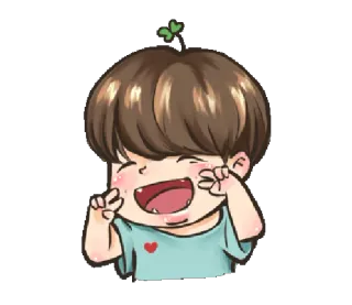 ✌ 44136c87 Kreskówka, Chłopiec, Uśmiech, Szczęśliwy, Słodki, Koniczyna telegram sticker