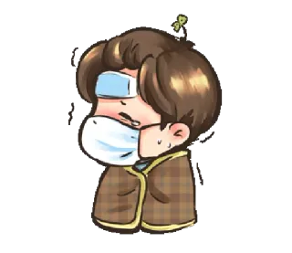🤒 625d4aa6 Kreskówka, Chory, Maska, Smutny, Choroba, Przeziębienie, Gorączka, Zdrowie telegram sticker